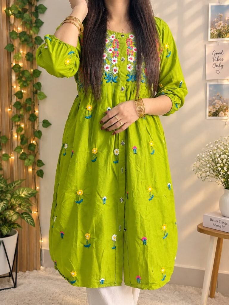 Lime Green Floral Kurti